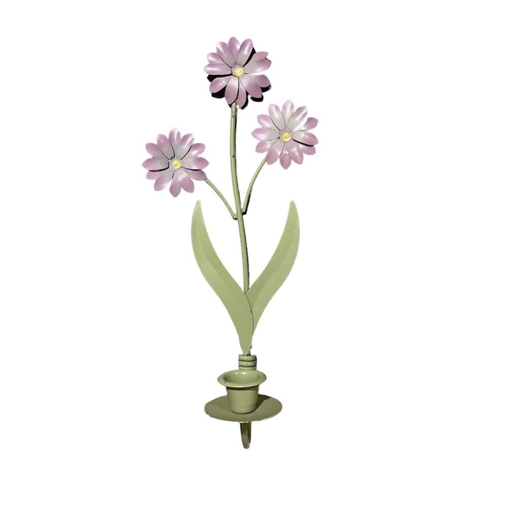 Toleware Purple Daisy Tall Candle Holder Wall Sconce